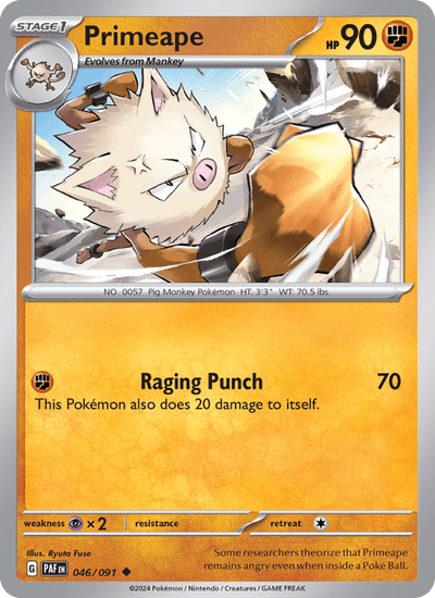 Primeape 046/091 Uncommon Paldean Fates Pokemon Reverse Holo Near Mint