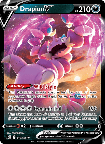 Drapion V 118/196 Holo V Rare Lost Origin Pokemon Near Mint