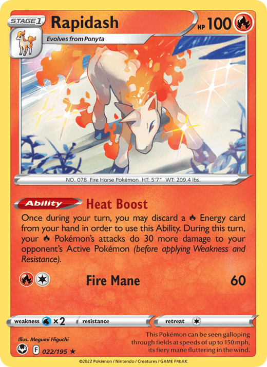 Rapidash 022/195 Holo Rare Silver Tempest Pokemon Near Mint