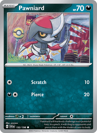 Pawniard 132/198 Common Scarlet & Violet Pokemon Reverse Holo Near Mint
