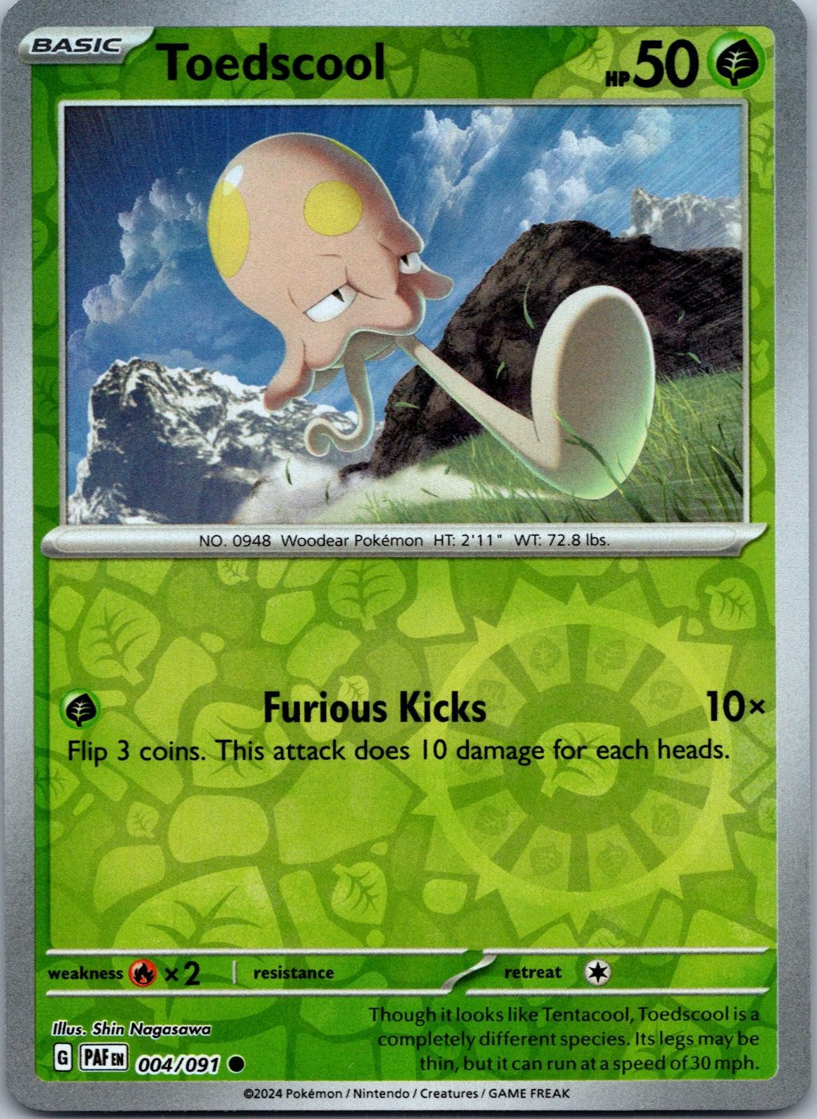 Toedscool 004/091 Common Paldean Fates Pokemon Reverse Holo Near Mint