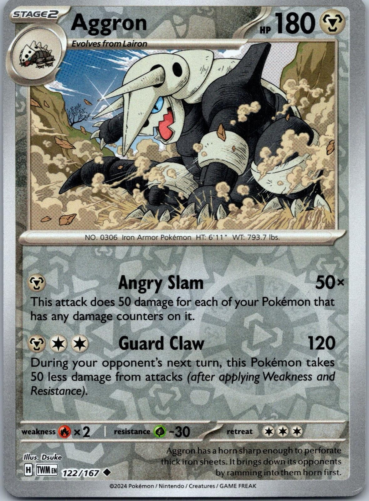 Aggron 122/167 Uncommon Twilight Masquerade Pokemon Reverse Holo Near Mint