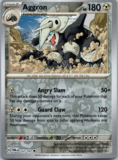 Aggron 122/167 Uncommon Twilight Masquerade Pokemon Reverse Holo Near Mint