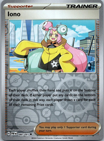 Iono 080/091 Uncommon Paldean Fates Pokemon Reverse Holo Near Mint