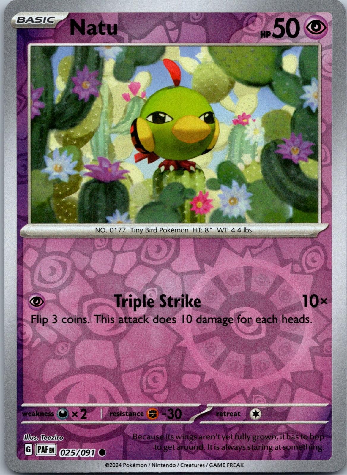 Natu 025/091 Common Paldean Fates Pokemon Reverse Holo Near Mint