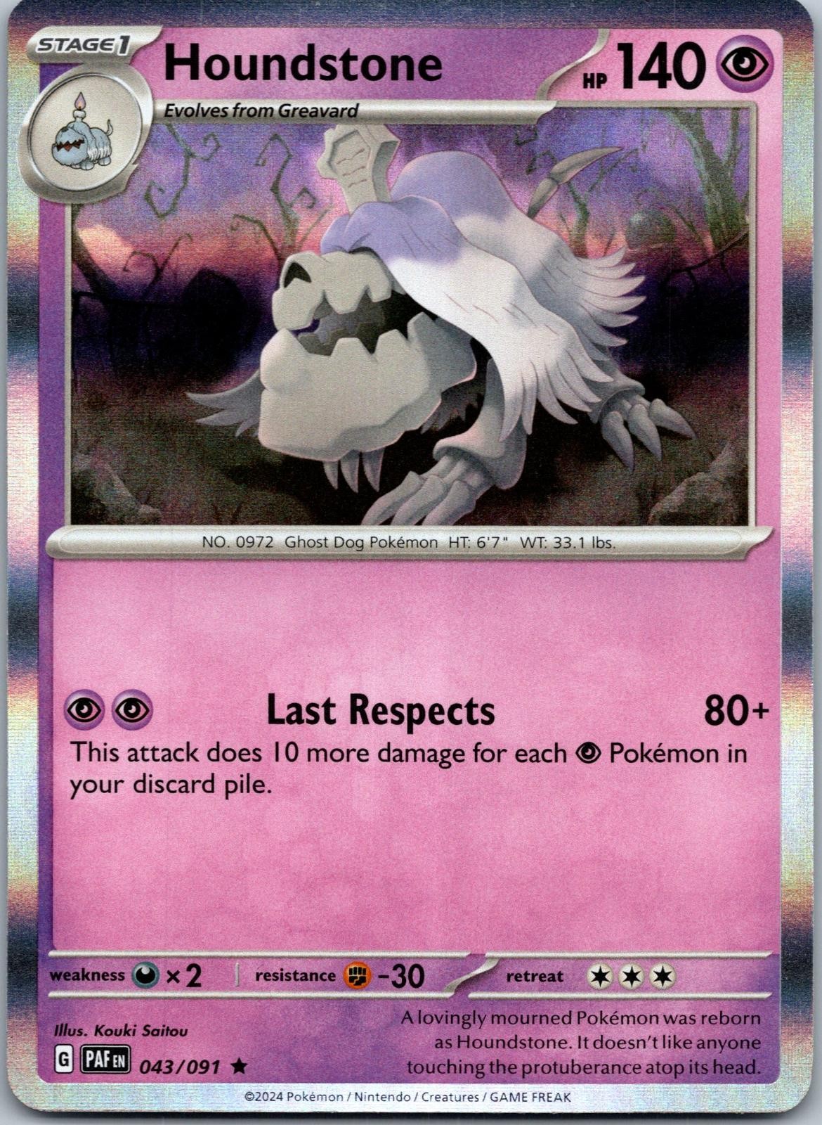 Houndstone 043/091 Rare Paldean Fates Pokemon Holo Near Mint